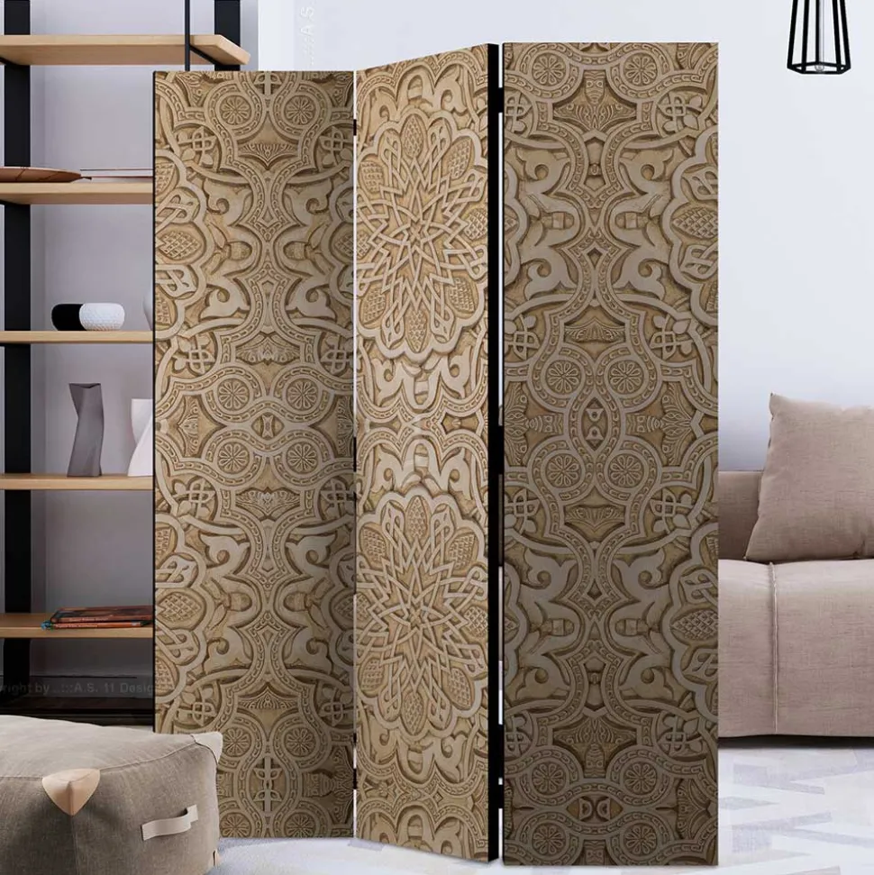 Paravent mit Ornament Muster in Beige - Ratrongo