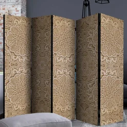 Paravent mit Ornament Muster in Beige - Ratrongo