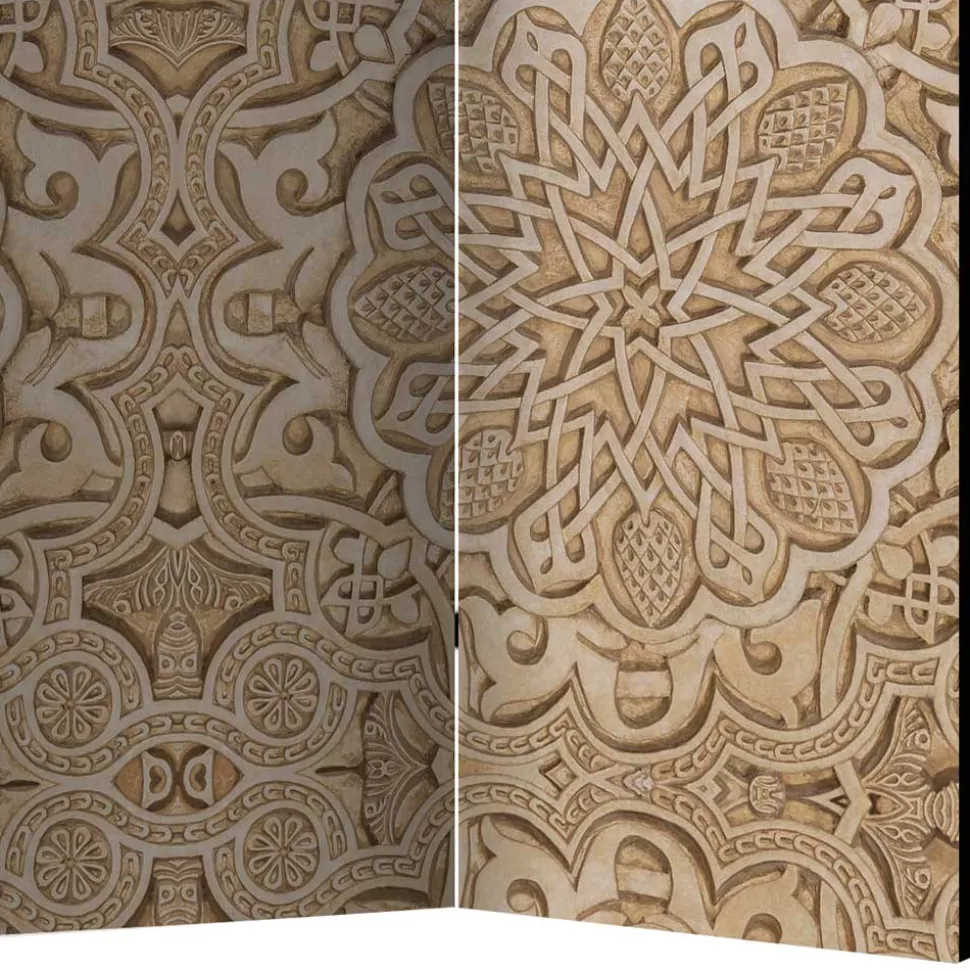 Paravent mit Ornament Muster in Beige - Ratrongo