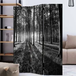 Paravent mit Schwarz-Weiss Druck Wald - Norte