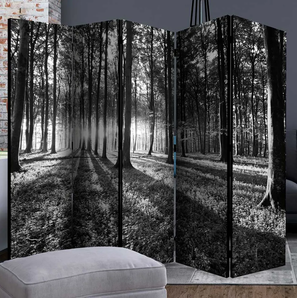 Paravent mit Schwarz-Weiss Druck Wald - Norte