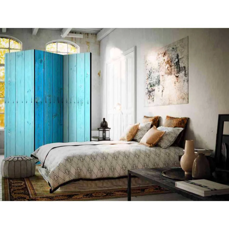 Paravent Raumtrenner Blaue Holzwand - Lomerio