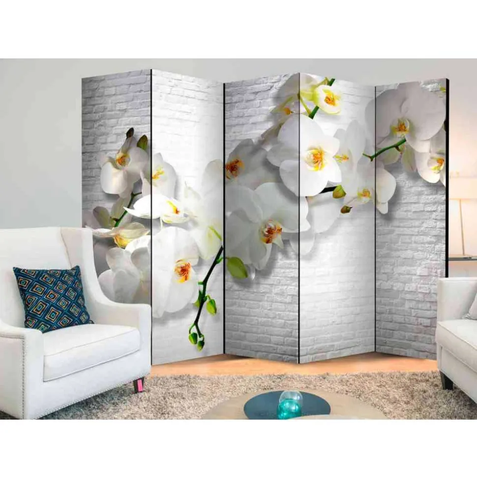 Paravent Raumtrenner Orchideen vor Mauer - Anthony