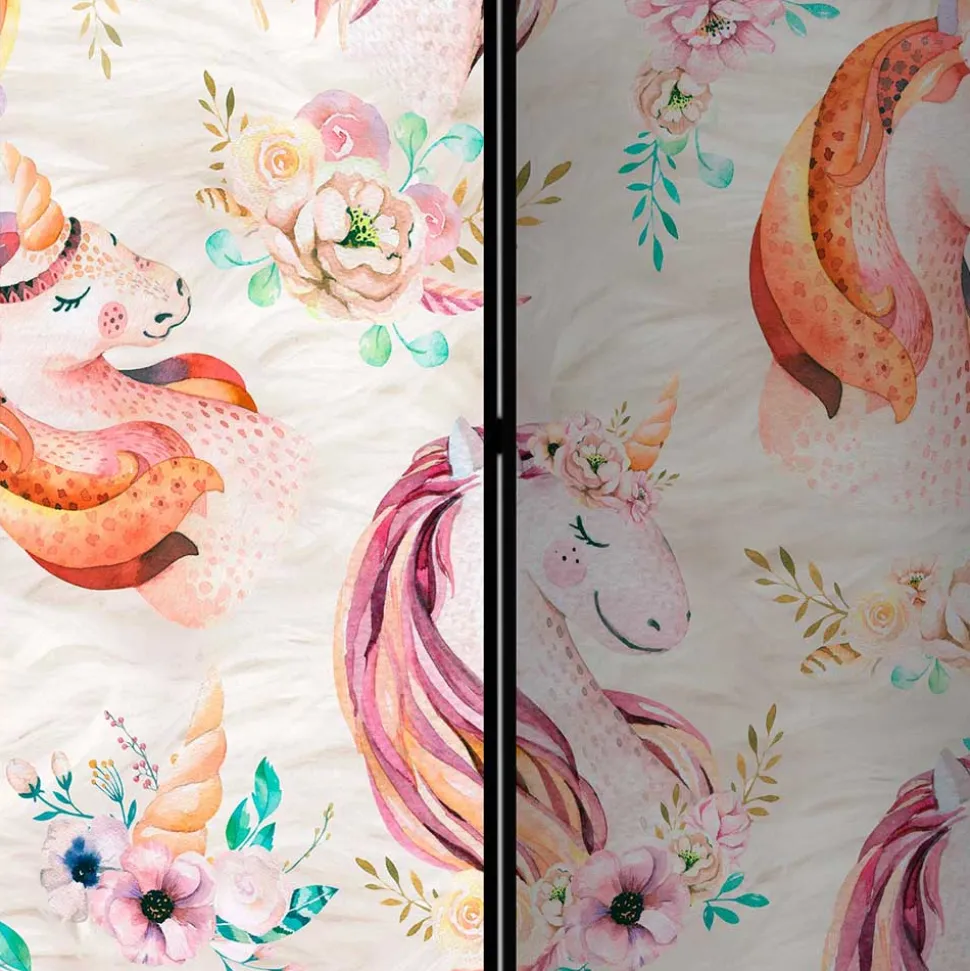 Pastellfarben Paravent mit Einhorn Köpfen Kunstmotiv - Manca