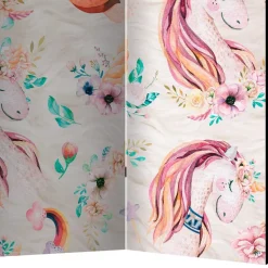 Pastellfarben Paravent mit Einhorn Köpfen Kunstmotiv - Manca