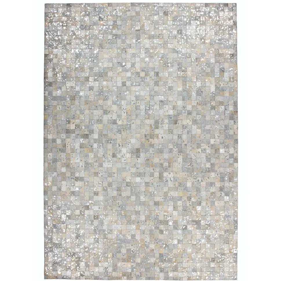 Patchwork-Teppich aus Fell in Hellgrau und Silber - Octna