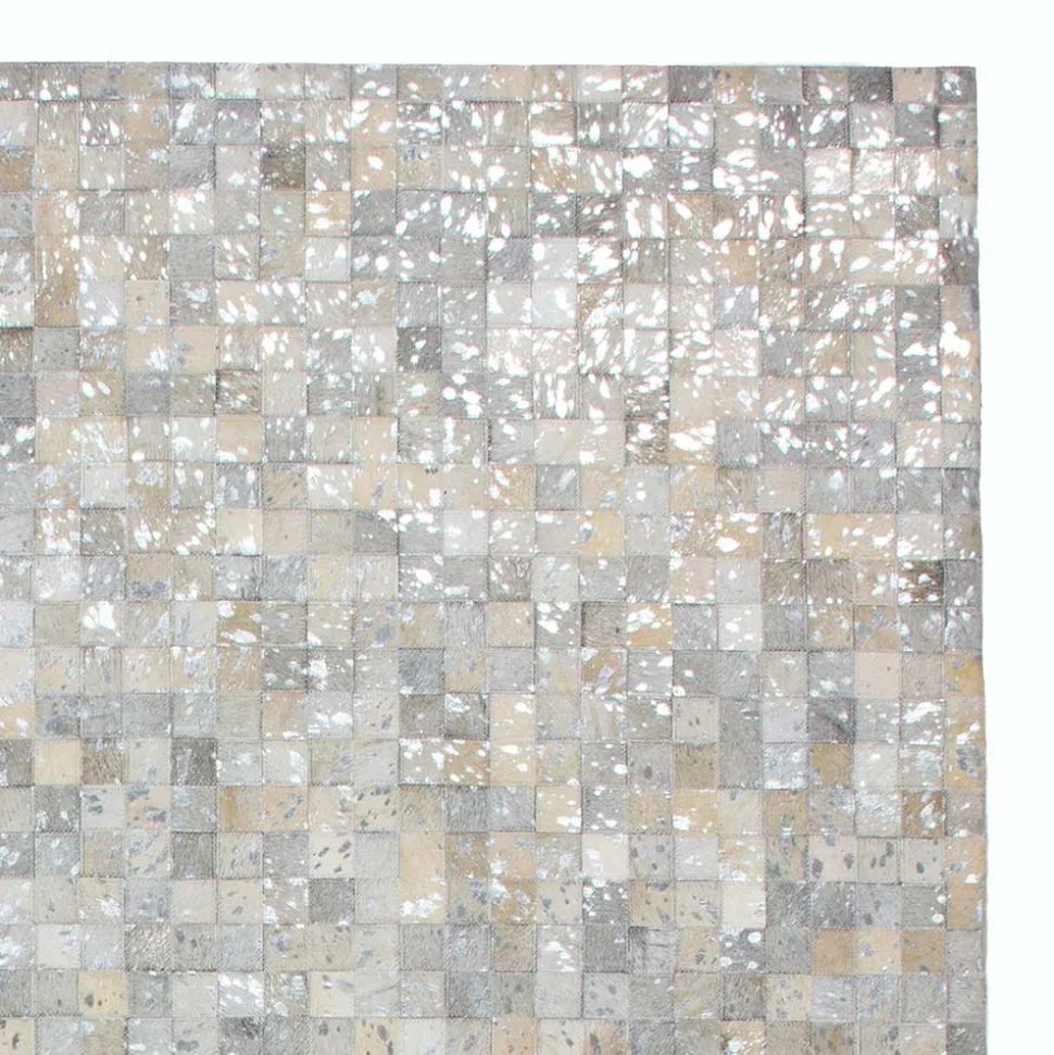 Patchwork-Teppich aus Fell in Hellgrau und Silber - Octna