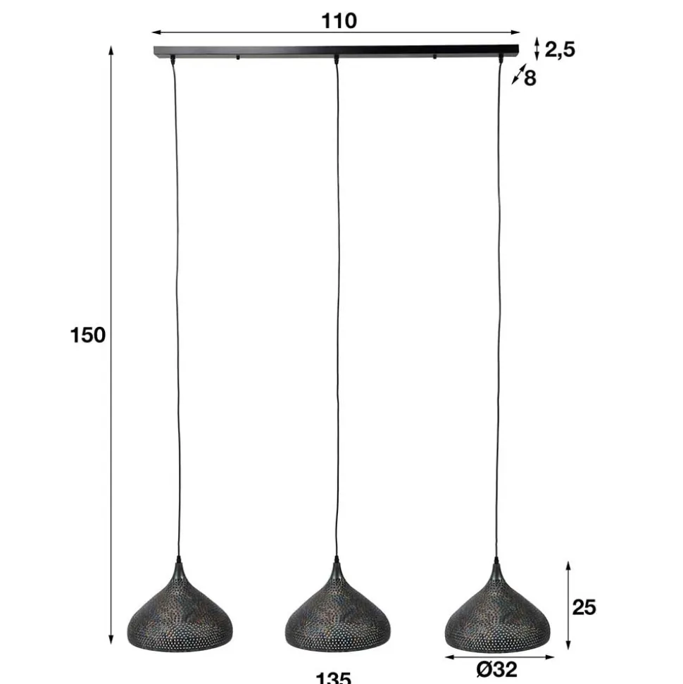 Pendelleuchte mit 3 Schirmen Trichterform Simulin aus Metall