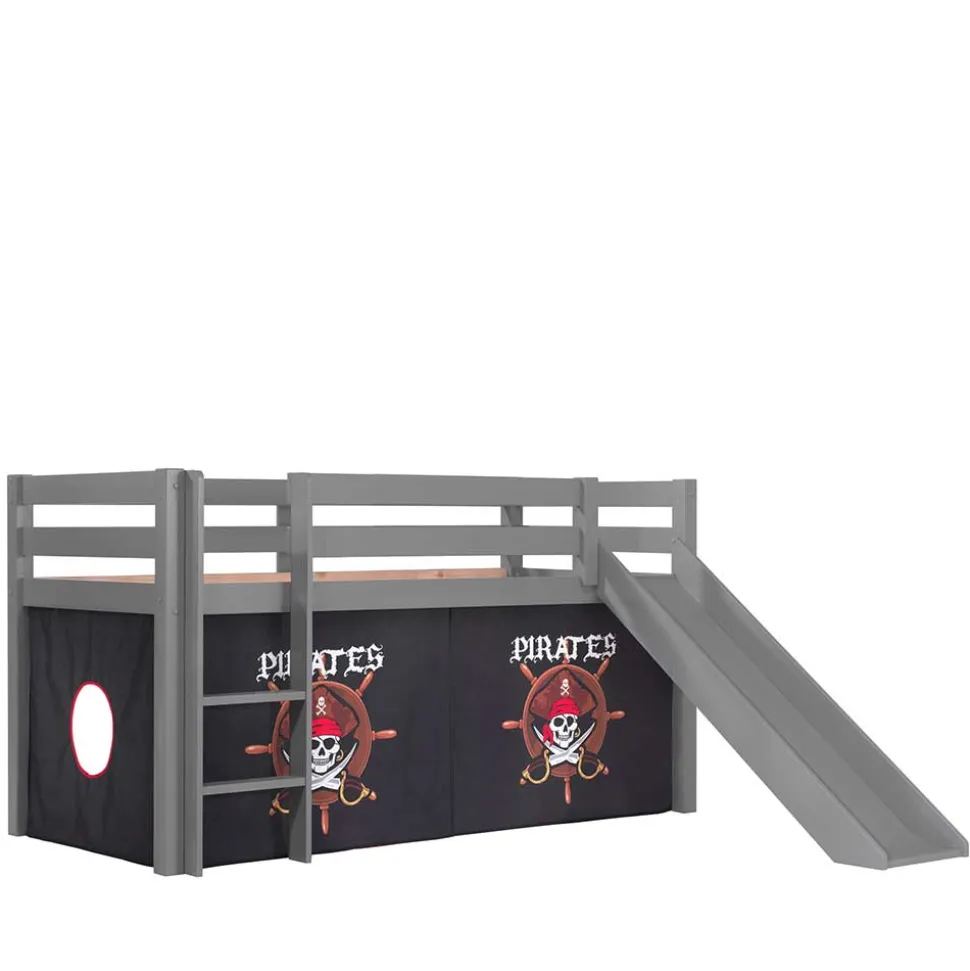 Piratenhochbett mit Rutsche in Grau - Ainbols