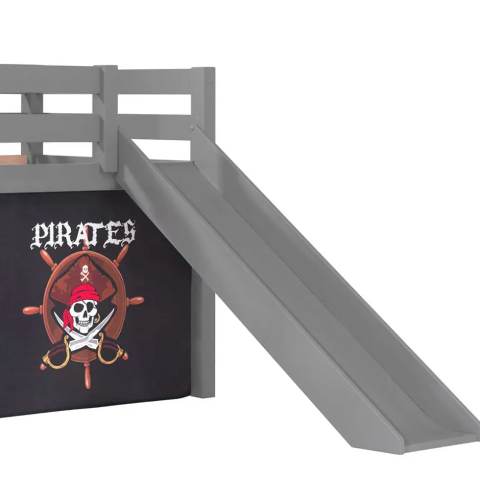 Piratenhochbett mit Rutsche in Grau - Ainbols