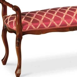 Polsterbank in Rot Gold Muster Magari mit Holz Nussbaumfarben