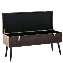 Polsterbank Truhe aus Samt in Taupe - Landhuis