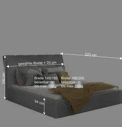 Polsterbett in Currygelb Stoffbezug - Rosiblo