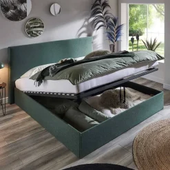 Polsterbett mit Bettkasten in Dunkelgrün - Sandja