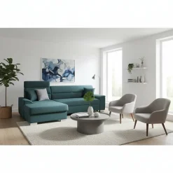 Polsterecke mit Bettfunktion in Petrol Blau - Orastie