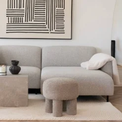 Polsterhocker in Hellgrau Boucle - Pandorra