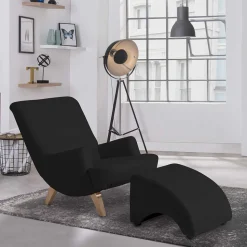 Polsterhocker in Schwarz und Buche - Leverias