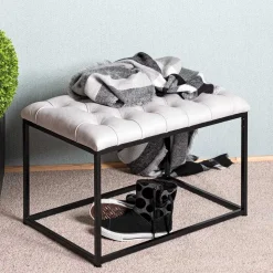 Polsterhocker mit Knopfheftungen in Grau - Zalyna