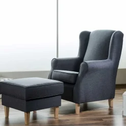 Polstersessel in Jeansblau und Buche - Patronia