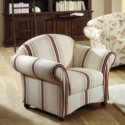 Polstersessel in Weiß Dunkelrot Beige gestreift - Senore