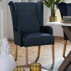 Polsterstuhl mit Ohren in Dunkelblau - Zilandra