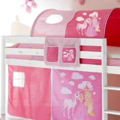 Prinzessin Hochbett Tornado mit Vorhang und Tunnel in Rosa Pink