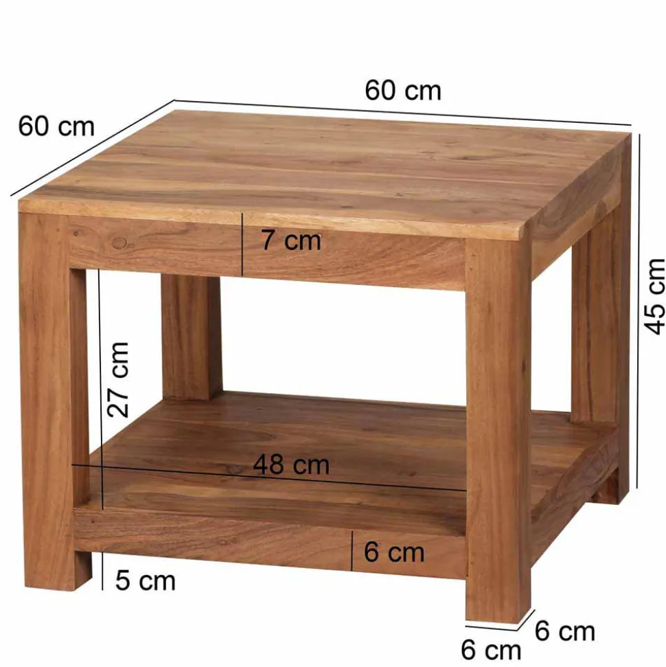 Quadratischer Couchtisch Vislan aus Holz naturbelassen Akazie massiv