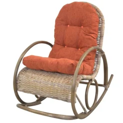 Rattan Geflecht Schaukelstuhl in Graubraun - Atjada