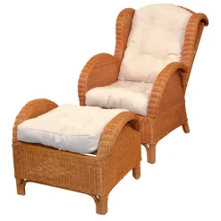 Rattansessel & Fußhocker Set - Nesaris (zweiteilig)