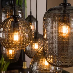 Rauchglas Hängeleuchte mit unterschiedlichen Schirmen - Troja