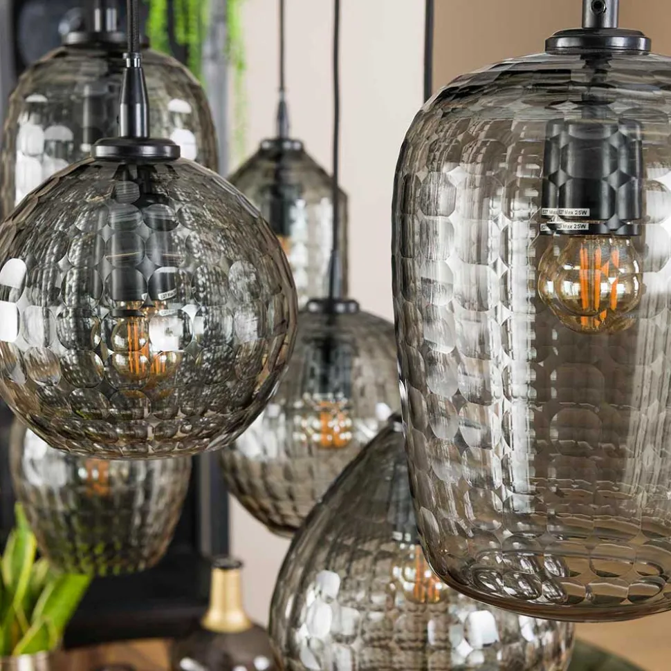 Rauchglas Hängeleuchte mit unterschiedlichen Schirmen - Troja