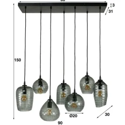 Rauchglas Hängeleuchte mit unterschiedlichen Schirmen - Troja