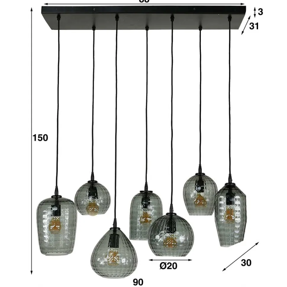 Rauchglas Hängeleuchte mit unterschiedlichen Schirmen - Troja