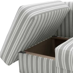 Recamiere in Hellgrau und Weiß gestreift - Estania