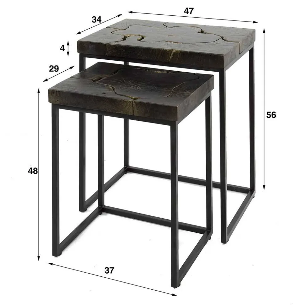 Rechteckige Beistelltische aus Teak - Clarisa (zweiteilig)