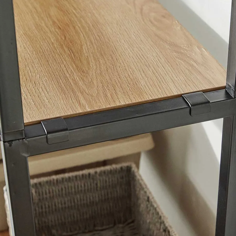 Regal Garderobe aus Metall & MDF in Akazie Optik - Masiela