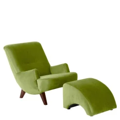 Relax Sessel in Oliv Grün mit Nussbaum - Sofia