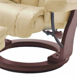 Relax Sessel mit Leder in Creme & Gestell Walnuss Hermine inkl. Hocker (zweiteilig)