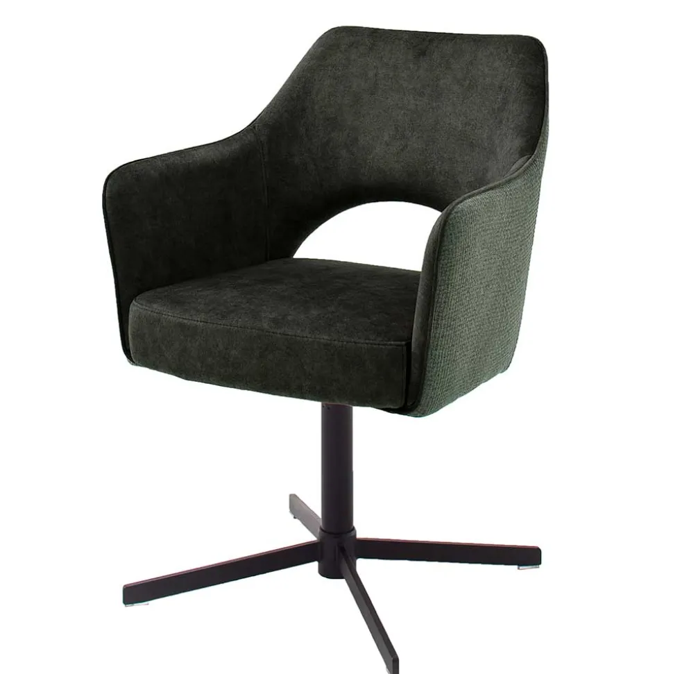 Retro Armlehnstühle in Oliv Grün Velours - Aldura (2er Set)