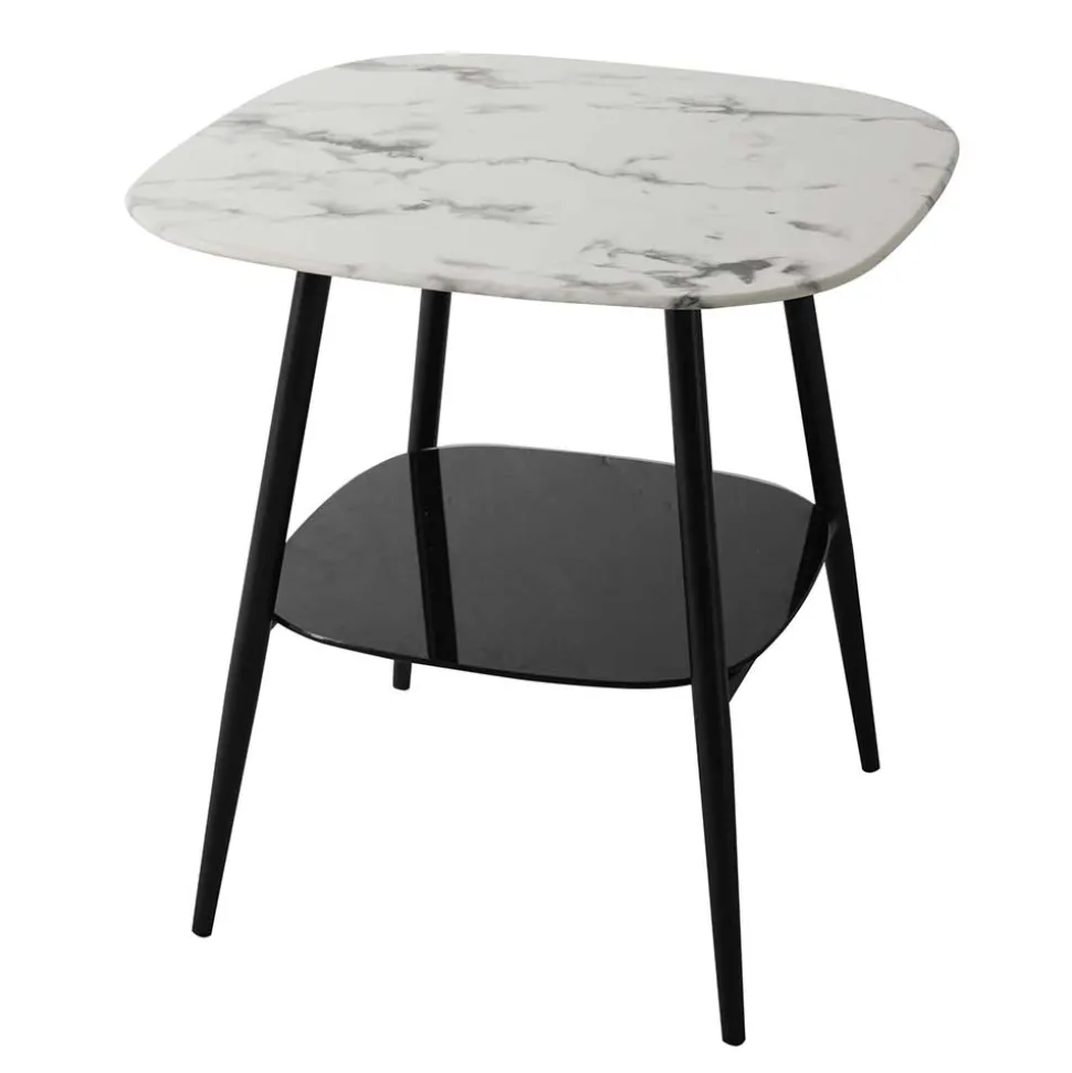 Retro Beistelltisch in Marmor Optik Weiß Grau - Salerno