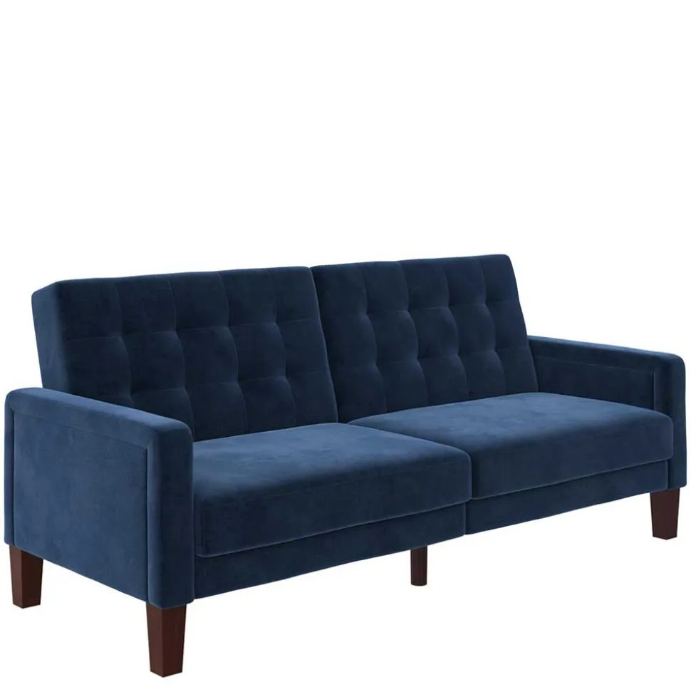 Retro Bettsofa in Blau Samt - Silvaria