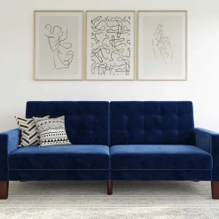 Retro Bettsofa in Blau Samt - Silvaria