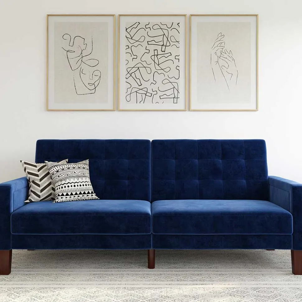 Retro Bettsofa in Blau Samt - Silvaria