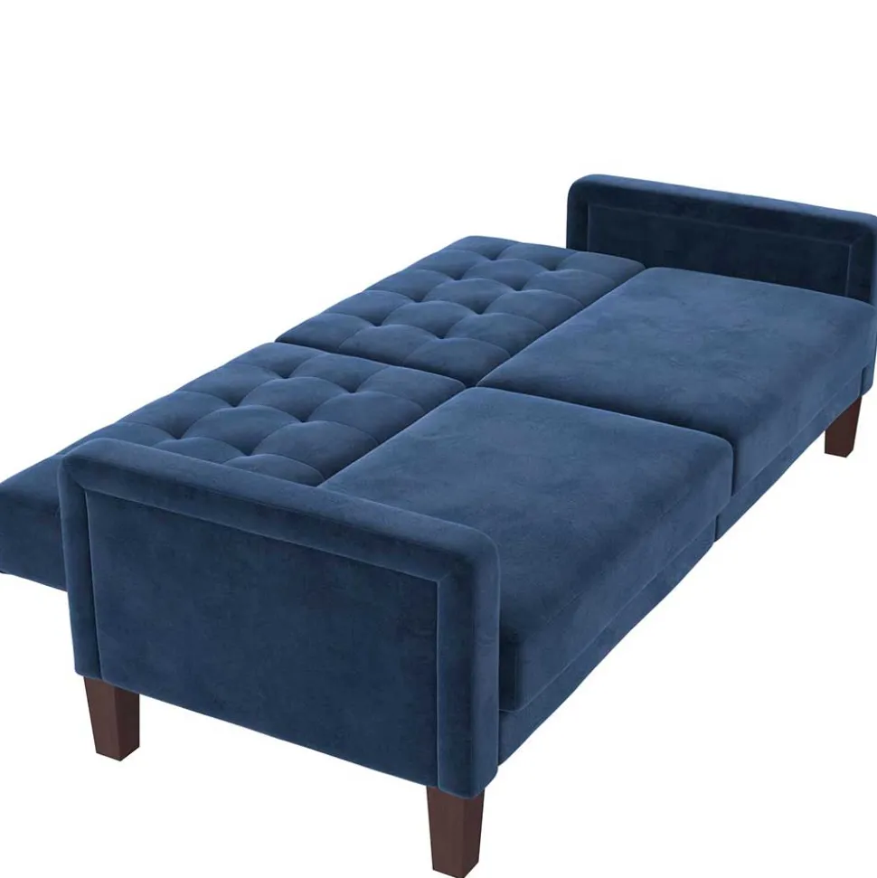 Retro Bettsofa in Blau Samt - Silvaria