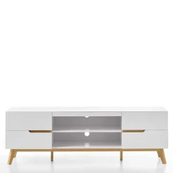Retro Lowboard für Fernseher Valezianos in Weiß