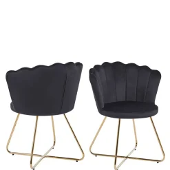 Retro Muschelstühle in Schwarz Samt - Rubins (2er Set)