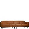 Retro Recyclingleder Couch in Braun Cognac - Lasha
