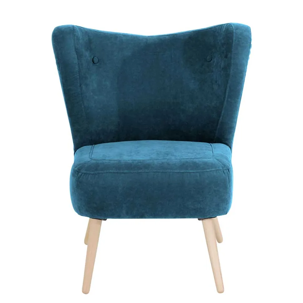 Retro Style Wohnzimmersessel in Petrol Velours - Etura