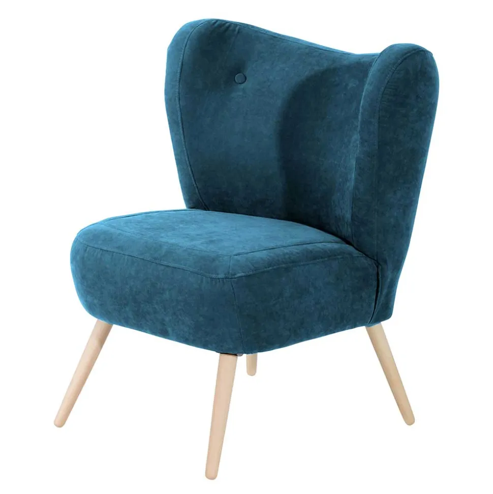 Retro Style Wohnzimmersessel in Petrol Velours - Etura
