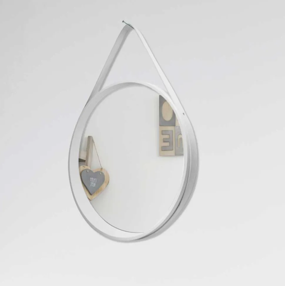 Retro Wandspiegel mit Kunstleder in Weiß - Composia